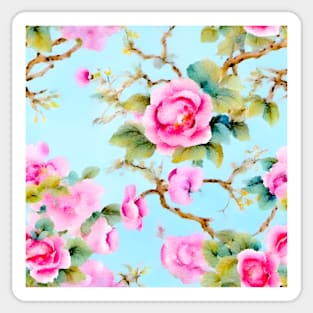 Chinoiserie cherry blossom on light blue Sticker